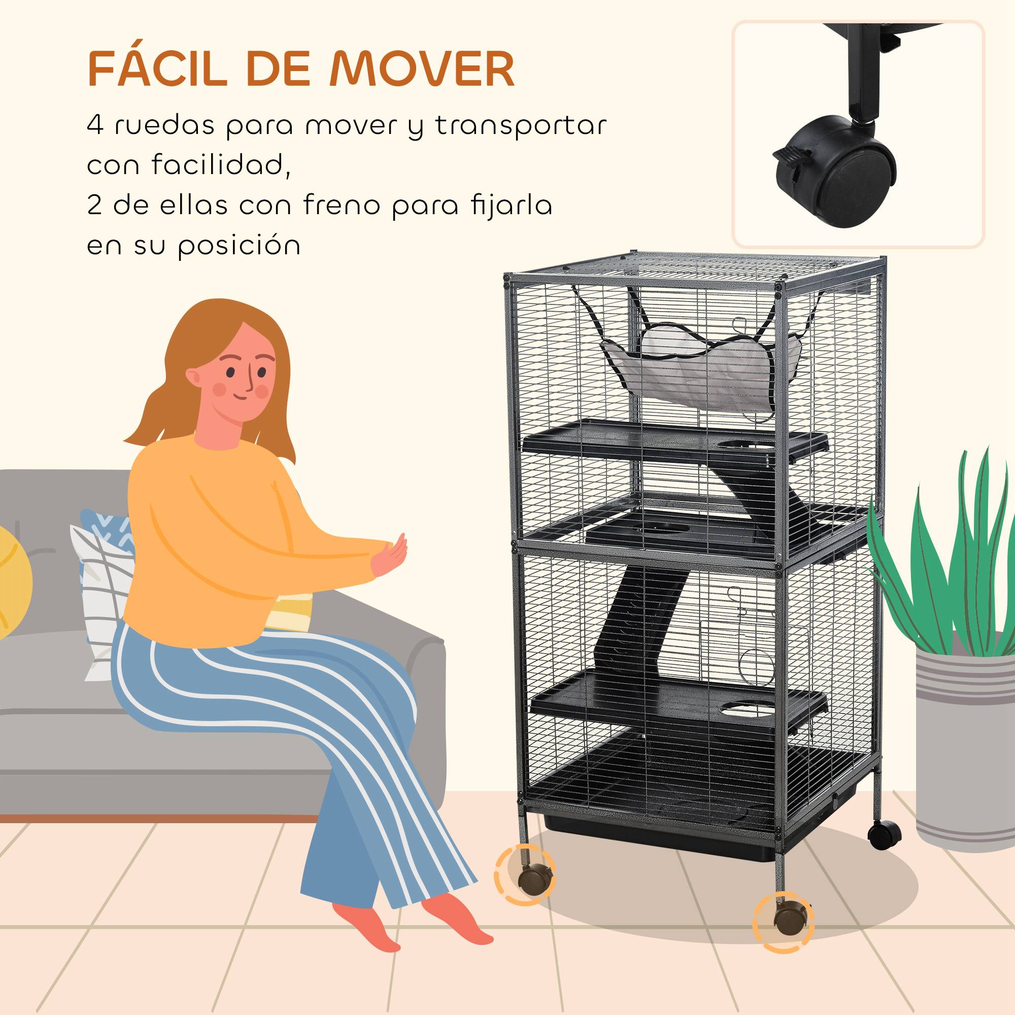 Cage Métal 3 Niveaux Pour Cobayes Chinchillas Avec Roues 52x52x114cm Gris - ComfortXL Outdoor Living - Image 7