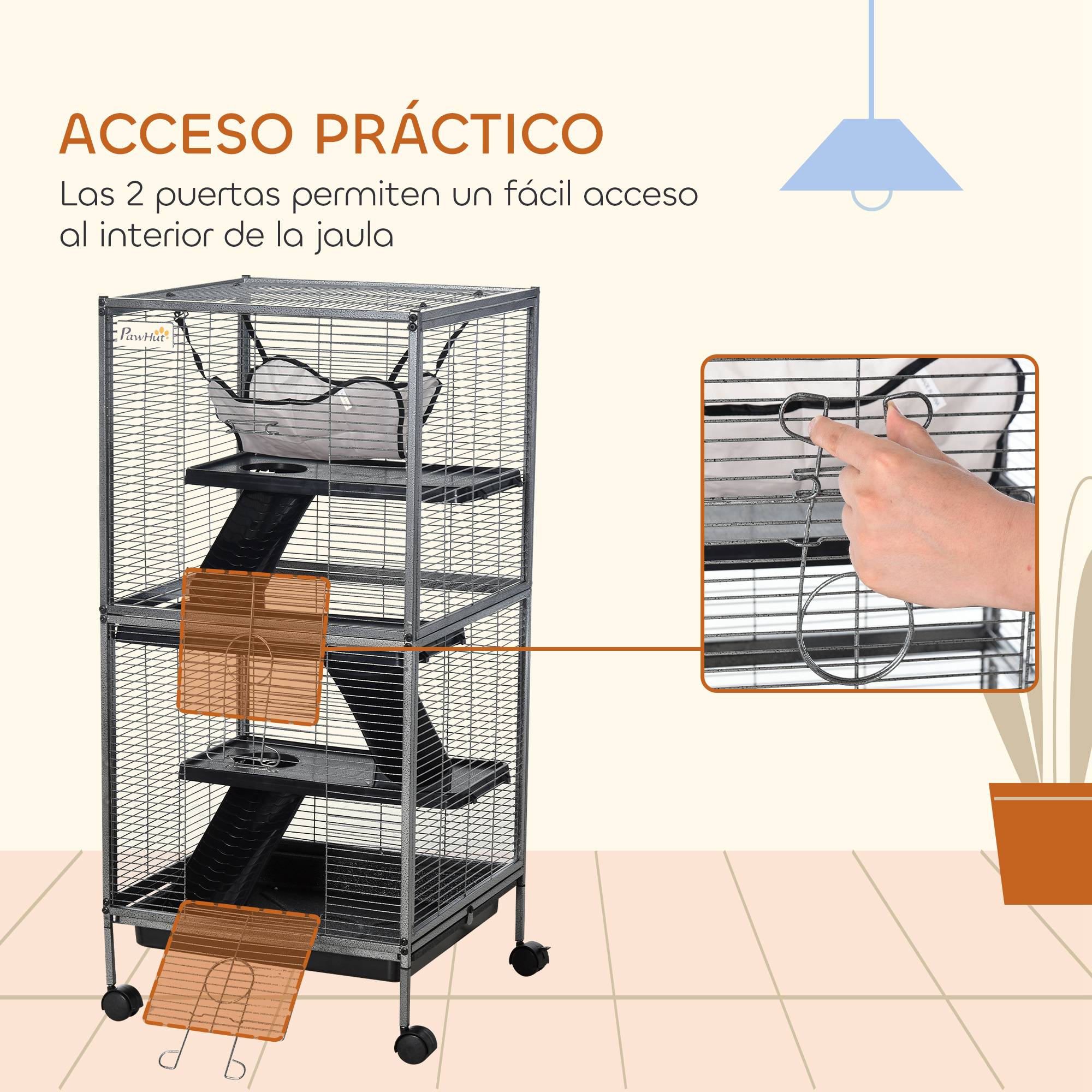 Cage Métal 3 Niveaux Pour Cobayes Chinchillas Avec Roues 52x52x114cm Gris - ComfortXL Outdoor Living - Image 9