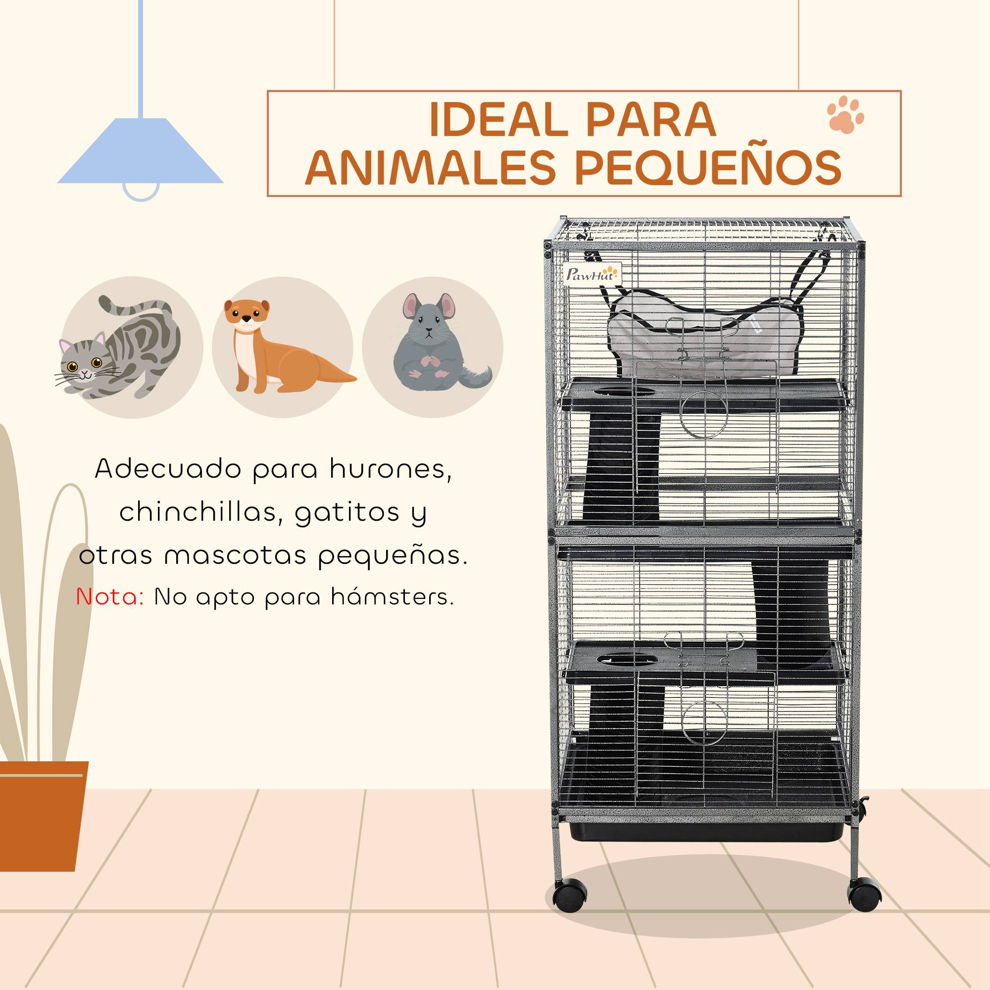 Cage Métal 3 Niveaux Pour Cobayes Chinchillas Avec Roues 52x52x114cm Gris - ComfortXL Outdoor Living - Image 6