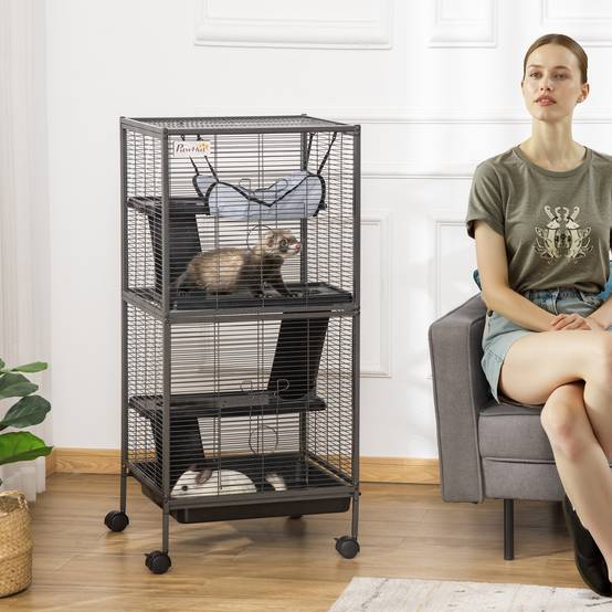 Cage Métal 3 Niveaux Pour Cobayes Chinchillas Avec Roues 52x52x114cm Gris - ComfortXL Outdoor Living - Image 3