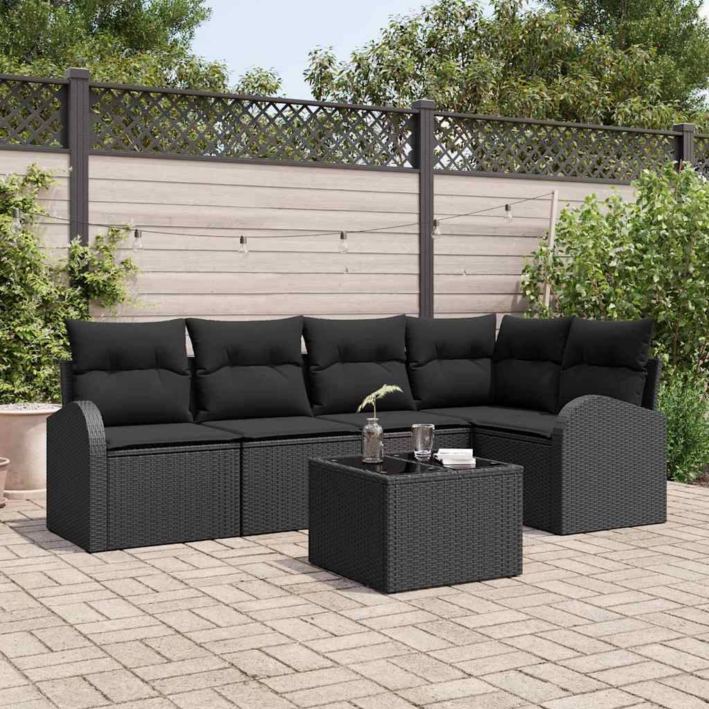 Salon de Jardin 5 Places en Polyrotin Tressé avec Table Basse et Coussins pour Terrasse Noir – ComfortXL Outdoor Living - Image 1
