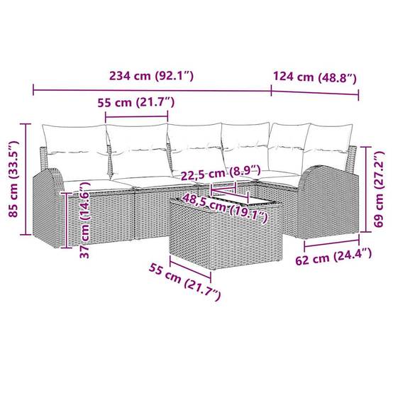 Salon de Jardin 5 Places en Polyrotin Tressé avec Table Basse et Coussins pour Terrasse Noir – ComfortXL Outdoor Living - Image 5
