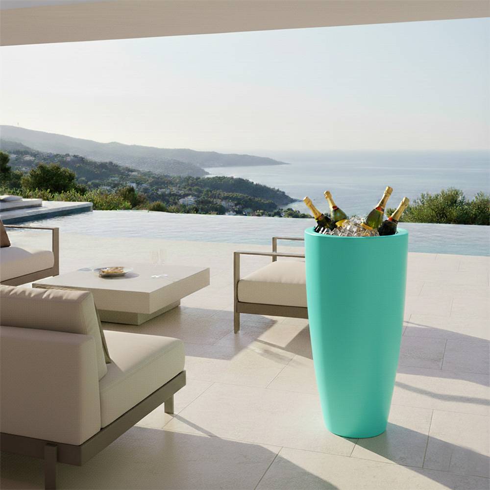 Pot conique 3-en-1 table inox : jardinière, mange-debout et bac à glaçons - plast'up rotomoulage - Image 2