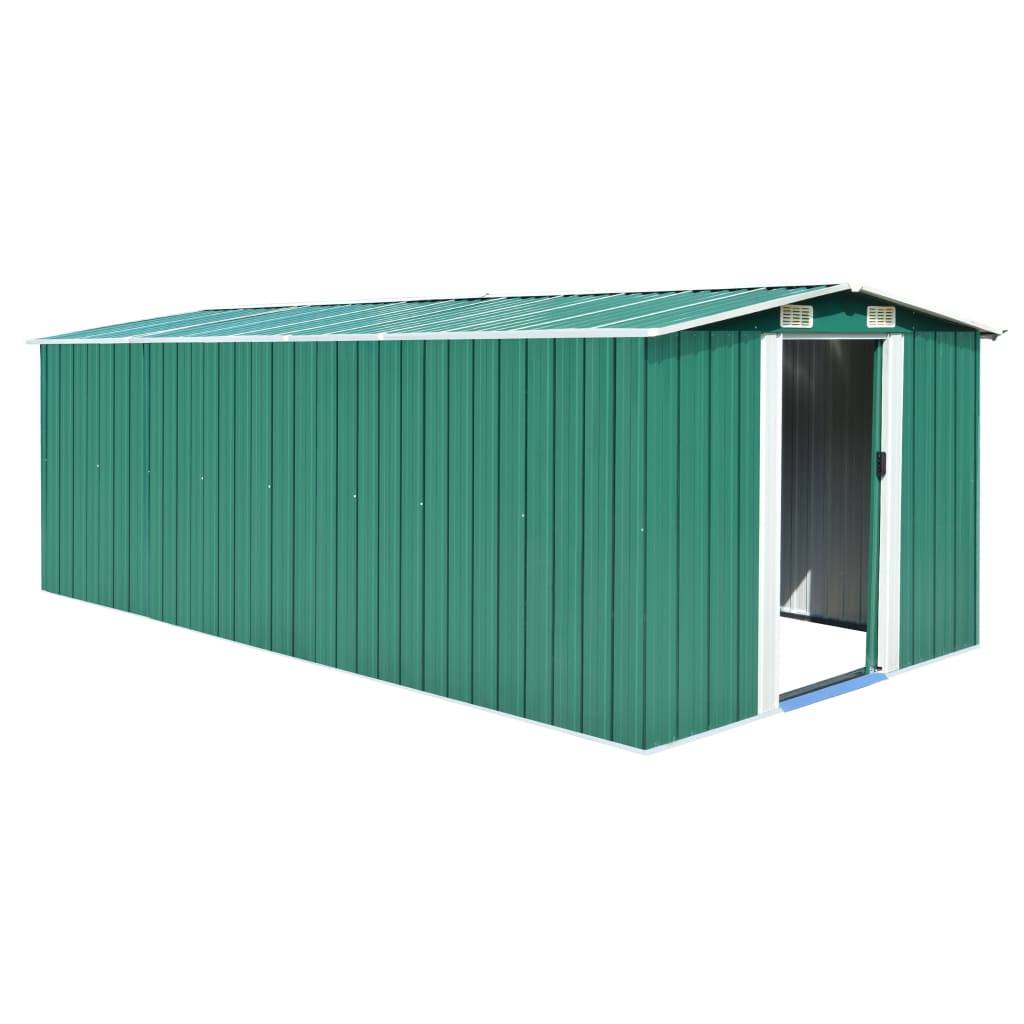 Helloshop26 - Abri de jardin cabane cabanon maison de stockage remise extérieur hangar outils robuste 257 x 489 x 181 cm métal vert - Imagen 1