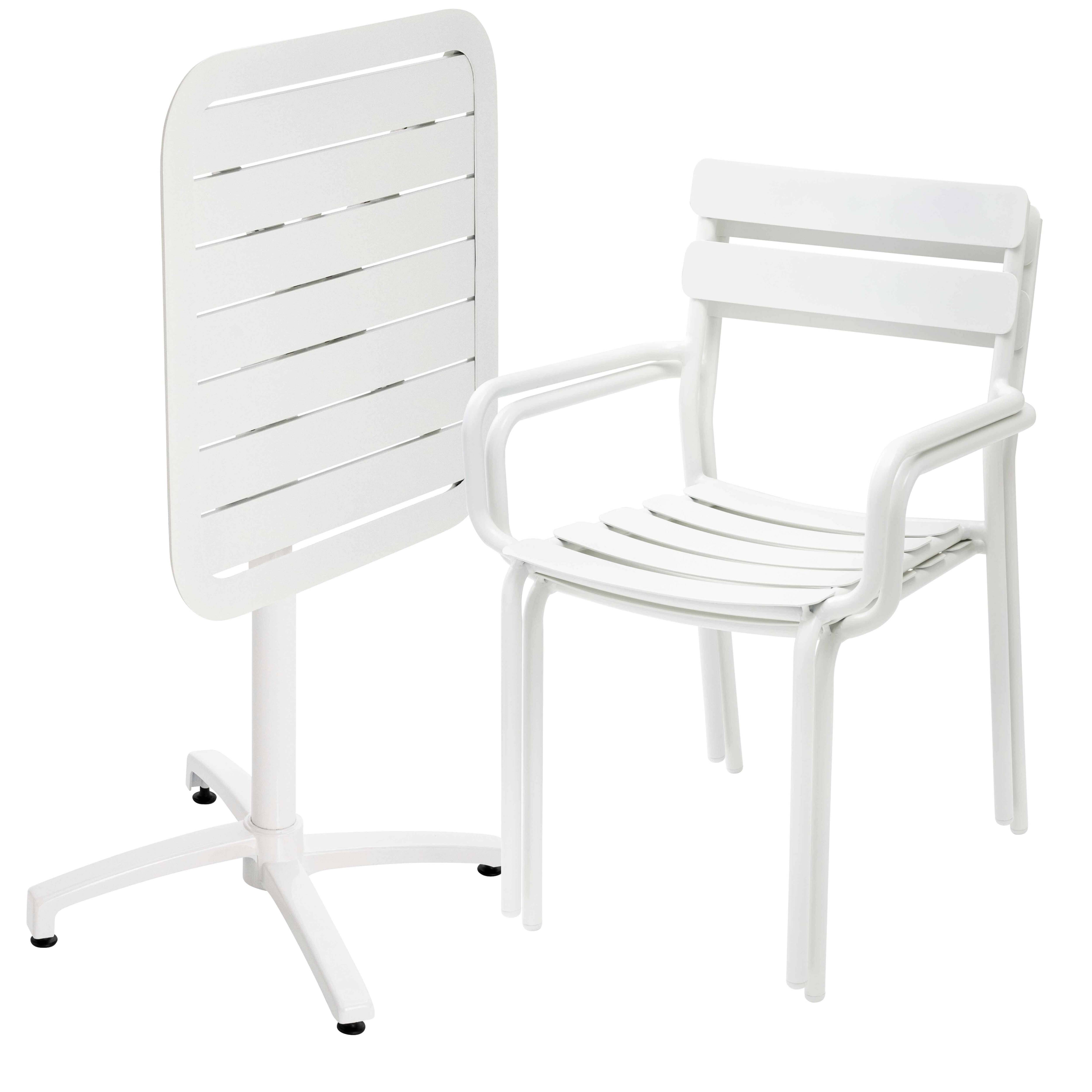 Oviala - Ensemble table inclinable de terrasse 70 x 70 cm et 2 fauteuils blanc Almada - Oviala - Image 2