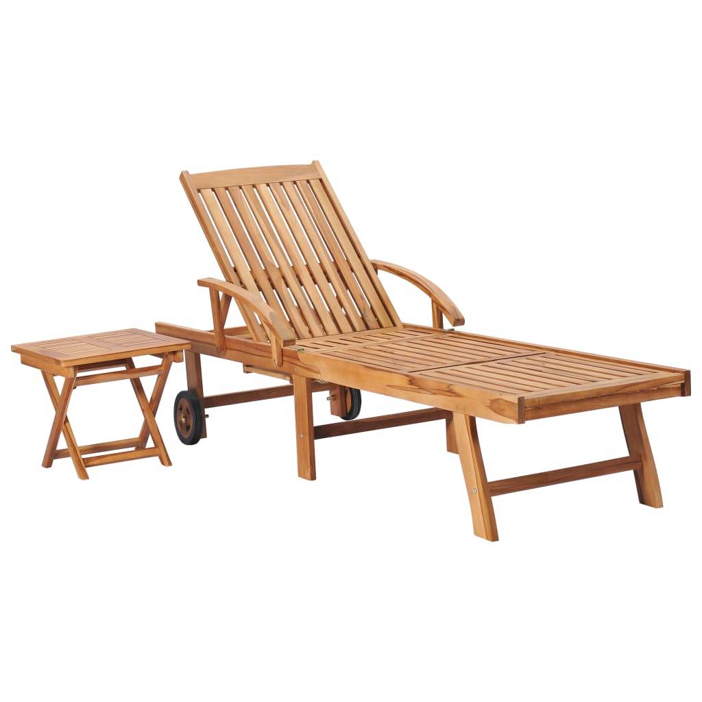 Helloshop26 - Transat chaise longue bain de soleil lit de jardin terrasse meuble d'extérieur avec table et coussin bois de teck solide - Imagen 2