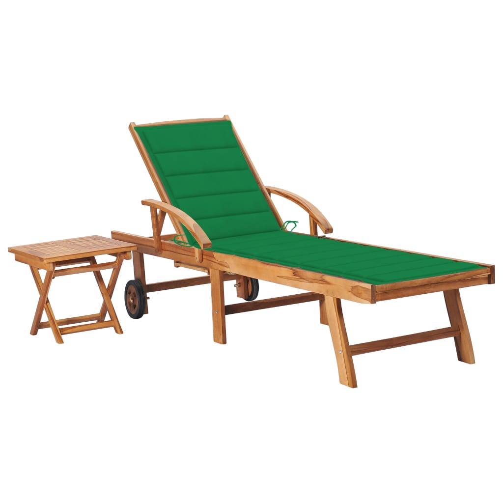 Helloshop26 - Transat chaise longue bain de soleil lit de jardin terrasse meuble d'extérieur avec table et coussin bois de teck solide - Imagen 1