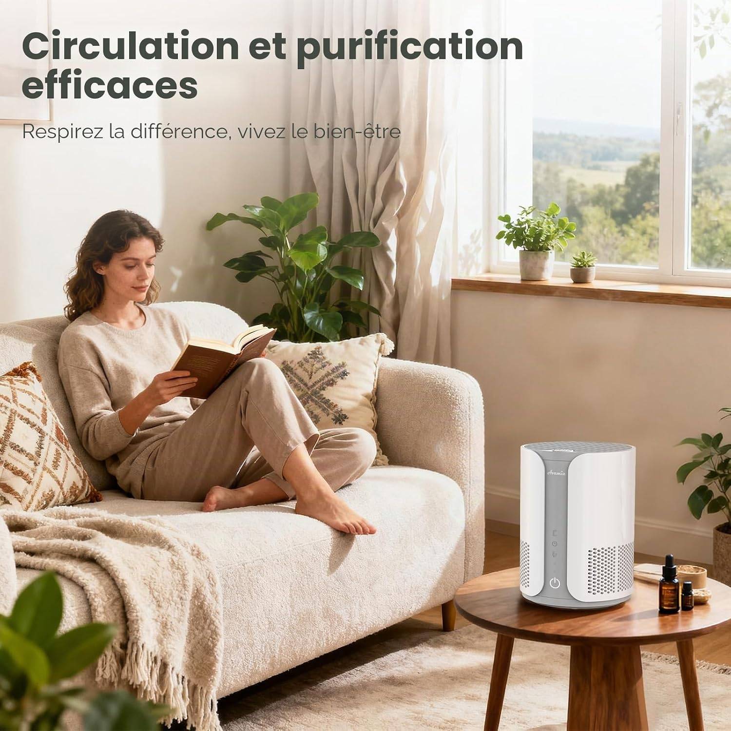 Sans Marque - Purificateur d’air, HEPA, 3 vitesses, 22 dB, minuterie 4/8 h, blanc – Avamia - Image 3