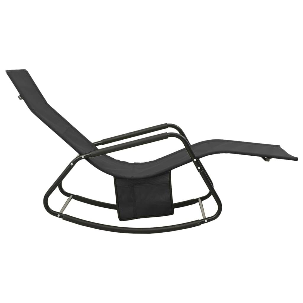 Helloshop26 - Transat chaise longue bain de soleil lit de jardin terrasse meuble d'extérieur acier et textilène noir - Imagen 3
