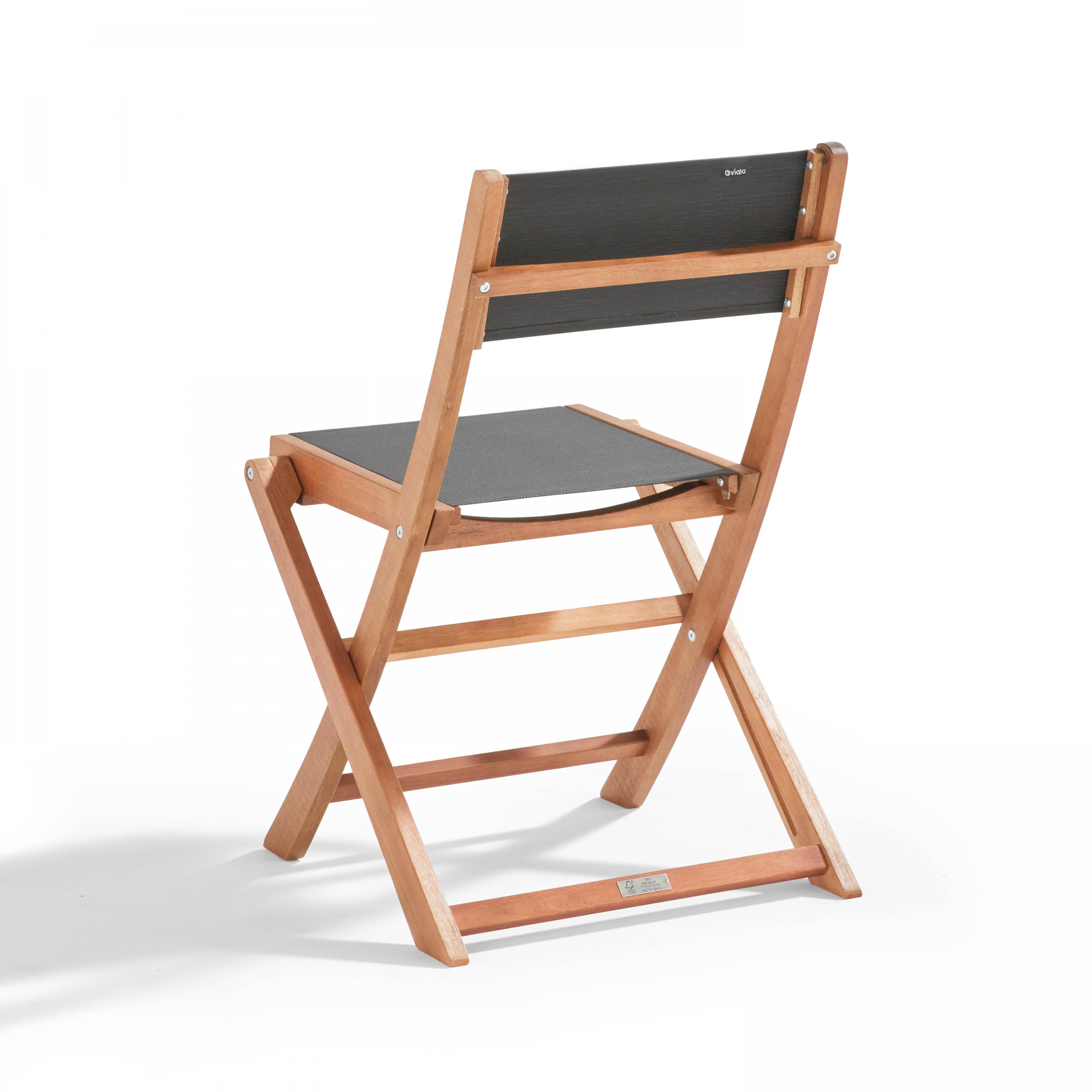 Oviala - Lot de 2 chaises pliantes en bois d'eucalyptus et textilène noir Sete - Oviala - Image 2