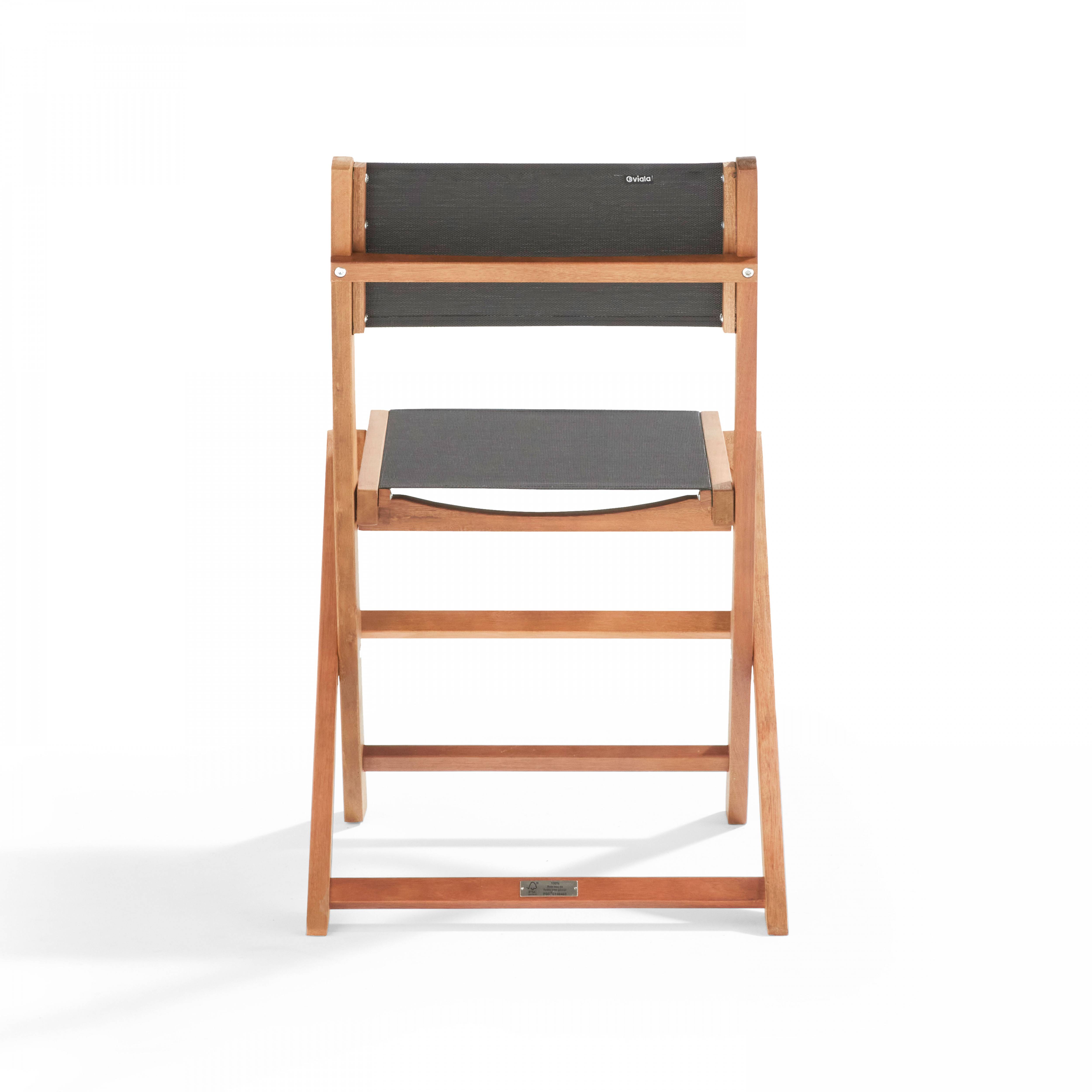 Oviala - Lot de 2 chaises pliantes en bois d'eucalyptus et textilène noir Sete - Oviala - Image 5