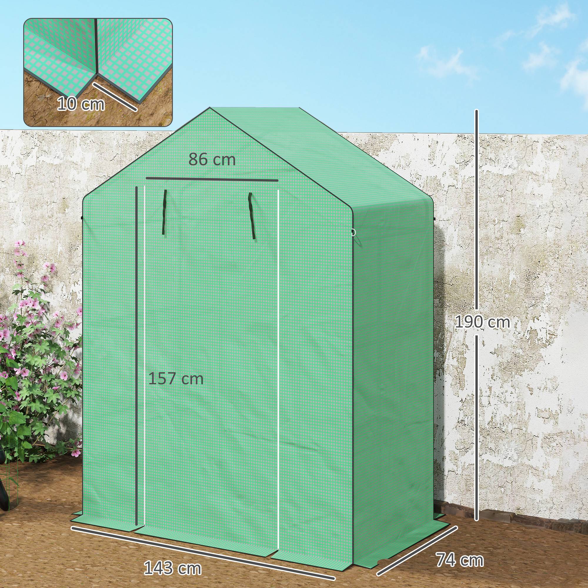 Serre de jardin acier pour extérieur protection plantes 143x74x190cm vert - ComfortXL Outdoor Living - Image 5