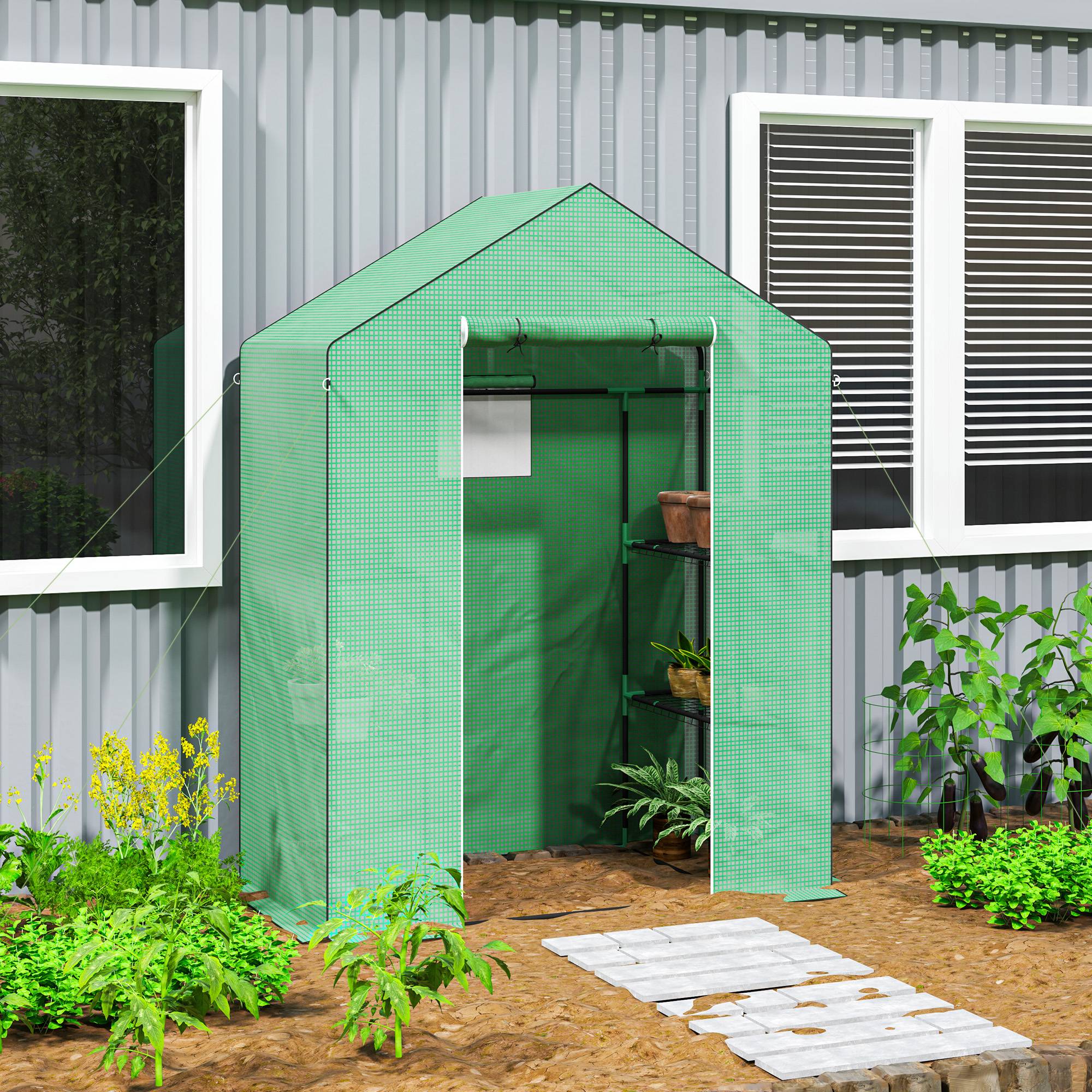Serre de jardin acier pour extérieur protection plantes 143x74x190cm vert - ComfortXL Outdoor Living - Image 3