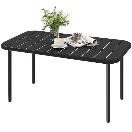 Table Basse de Jardin en Acier Galvanisé, Plateau à Lattes, Table Rectangulaire aux Angles Arrondis, 90x50x43cm, Noir - Image 2
