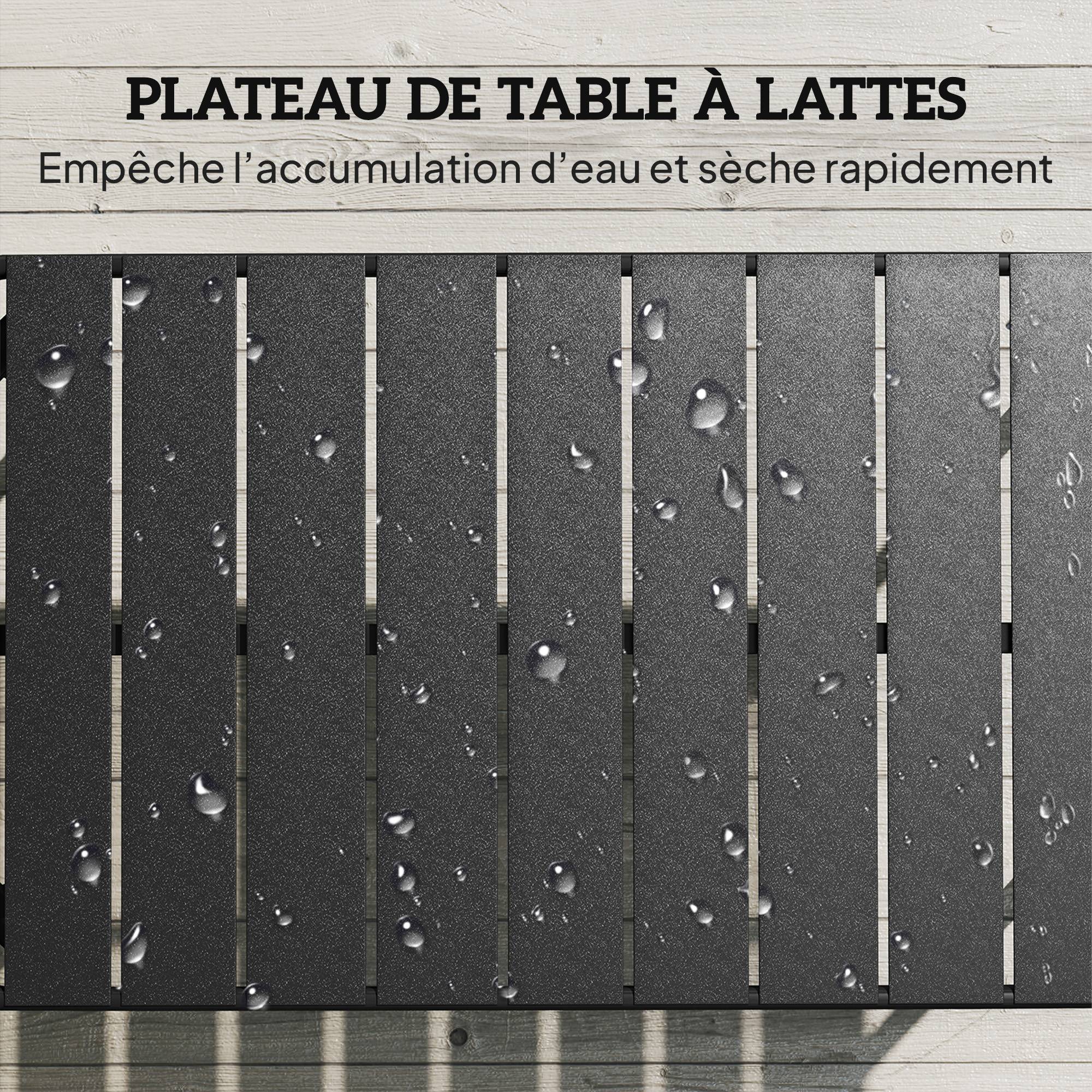 Table Basse de Jardin en Acier Galvanisé, Plateau à Lattes, Table Rectangulaire aux Angles Arrondis, 90x50x43cm, Noir - Image 7