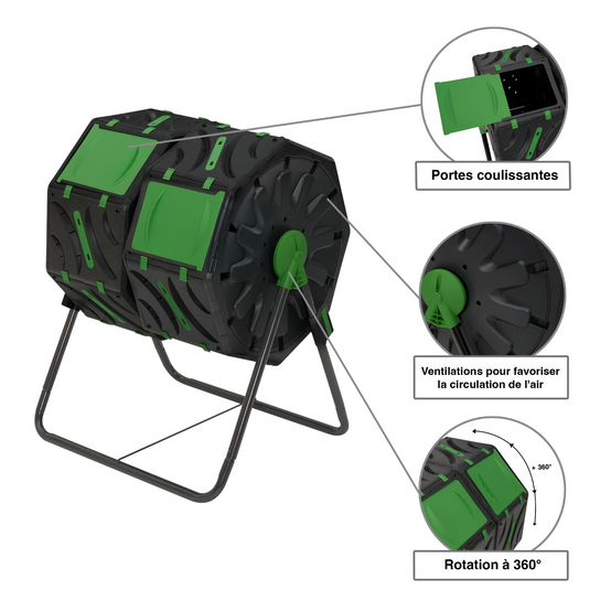 Bac de compostage rotatif double bac 140L - Image 4
