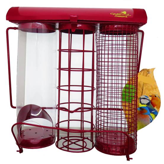 Mangeoire trio grenat. 20 x 9 x hauteur 22.5 cm . pour oiseaux - Image 1