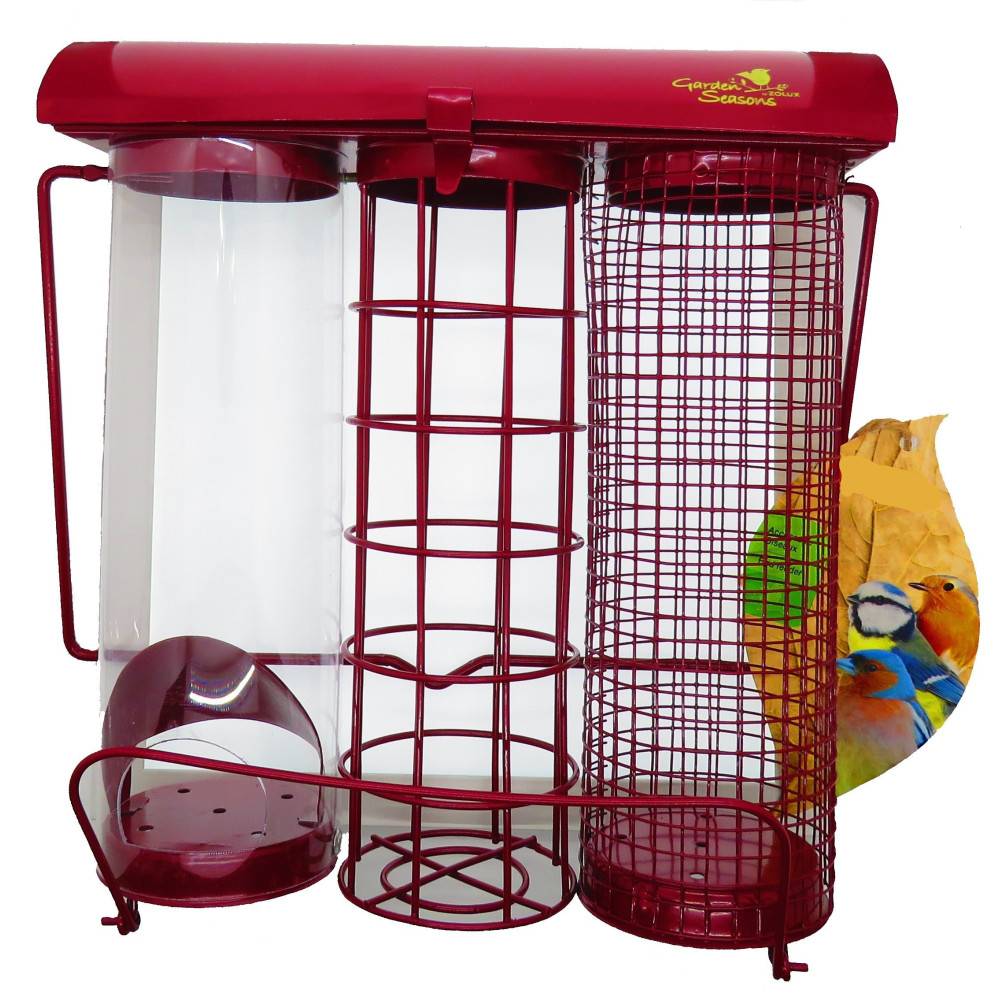 Mangeoire trio grenat. 20 x 9 x hauteur 22.5 cm . pour oiseaux - Imagen 1