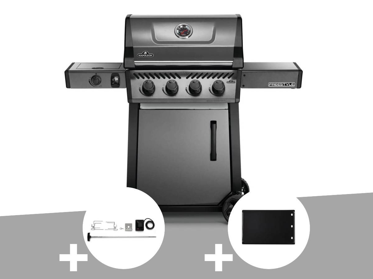 Napoleon - Barbecue à  gaz Freestyle F425SIB - 4 brîleurs + Sizzle Zone + Kit rôtissoire + Plancha - Napoleon