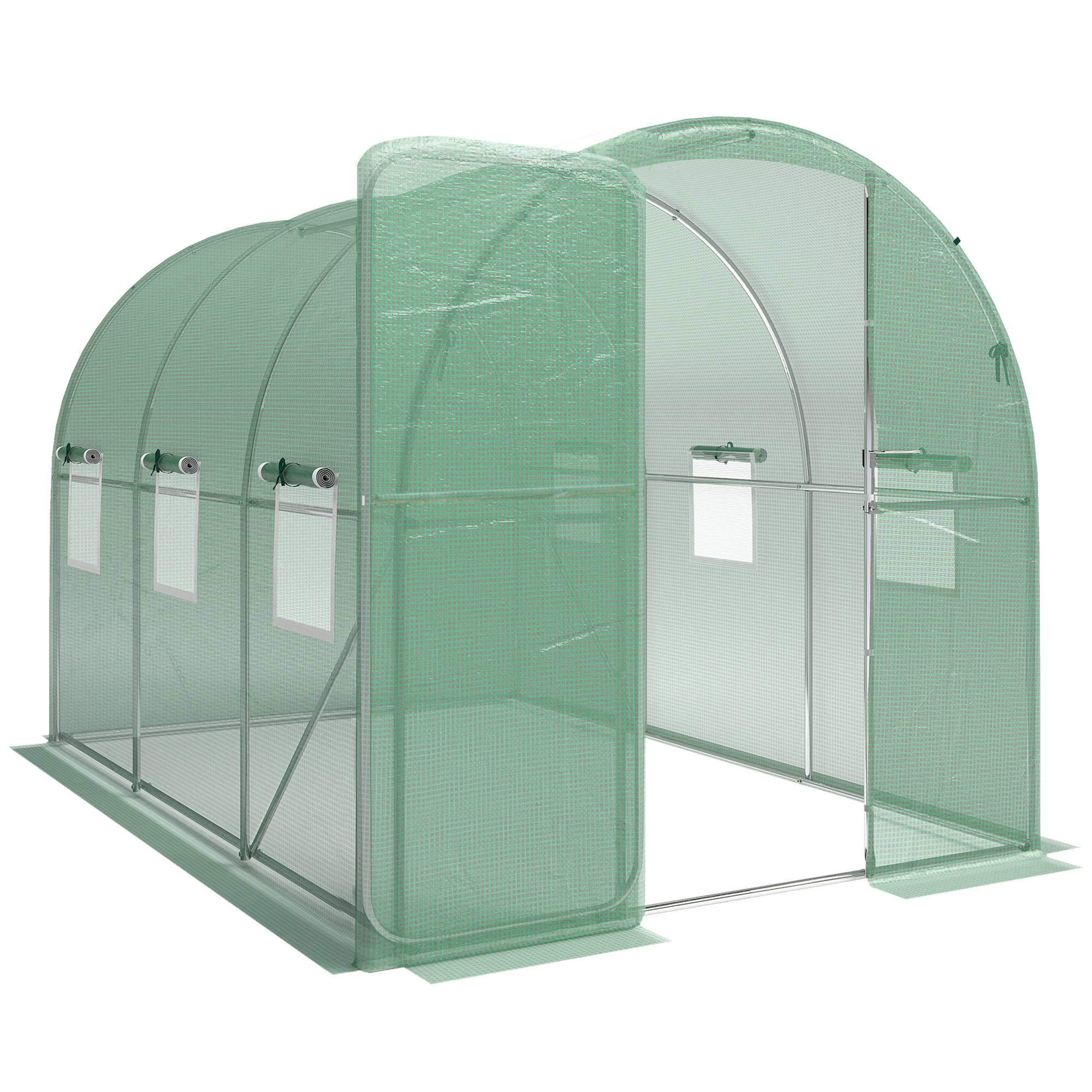 Outsunny - Serre tunnel de jardin - 6m², 200x300x200cm - porte et 8 fenêtres - bâche PE haute densité 140 g/m² - pour extérieur - vert - Outsunny - Image 1