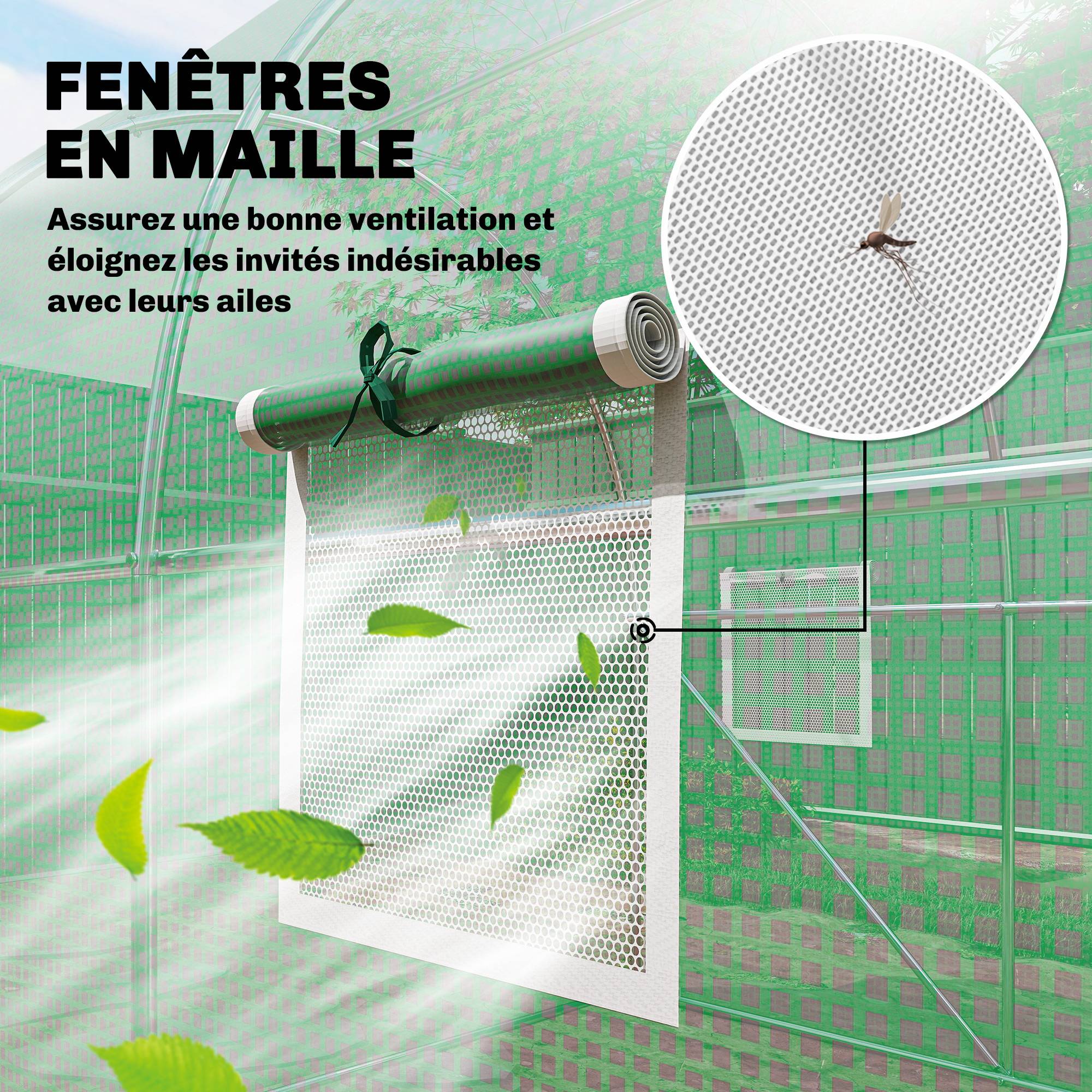 Outsunny - Serre tunnel de jardin - 6m², 200x300x200cm - porte et 8 fenêtres - bâche PE haute densité 140 g/m² - pour extérieur - vert - Outsunny - Image 7
