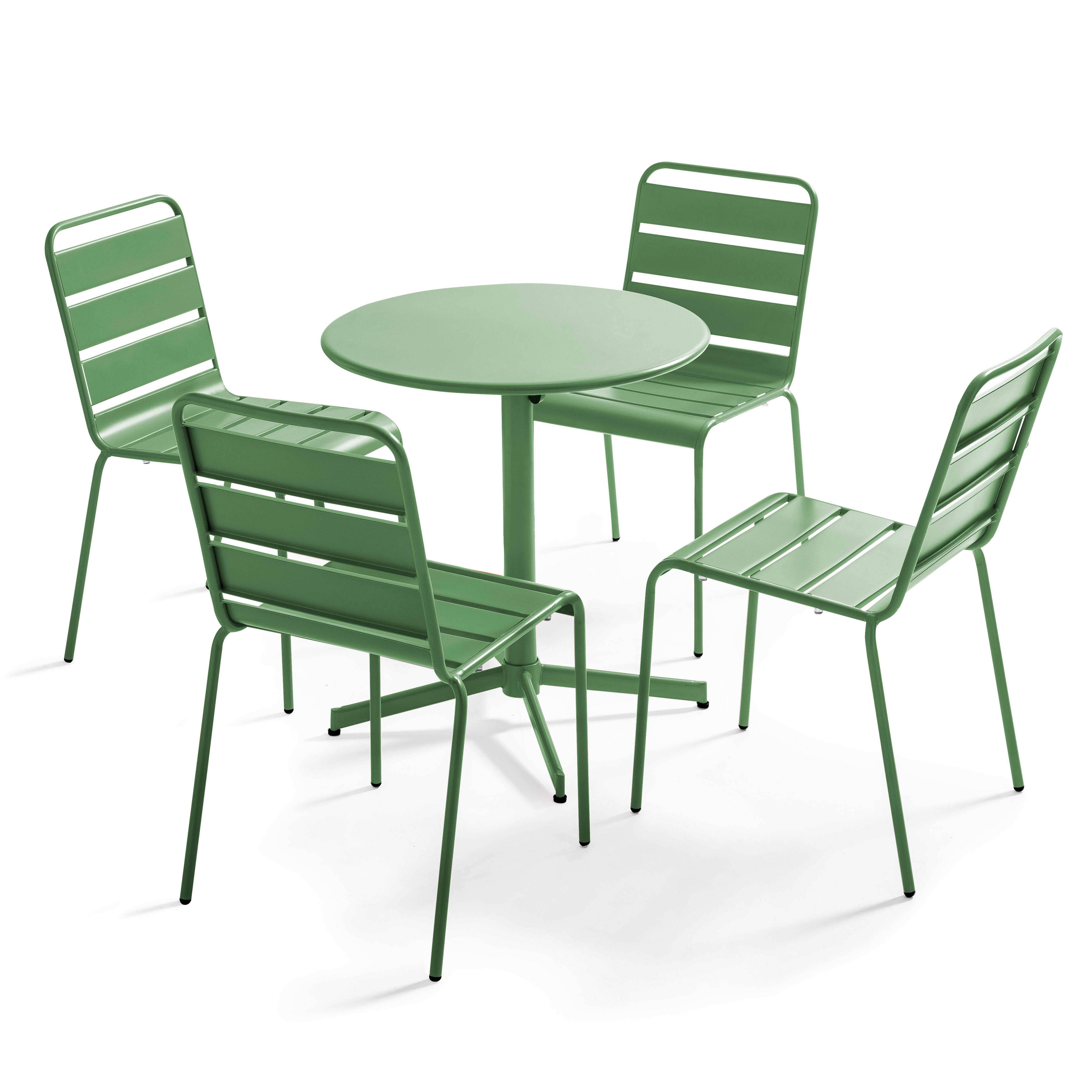 Oviala - Ensemble table de jardin ronde et 4 chaises vert cactus Palavas - Oviala - Imagen 1