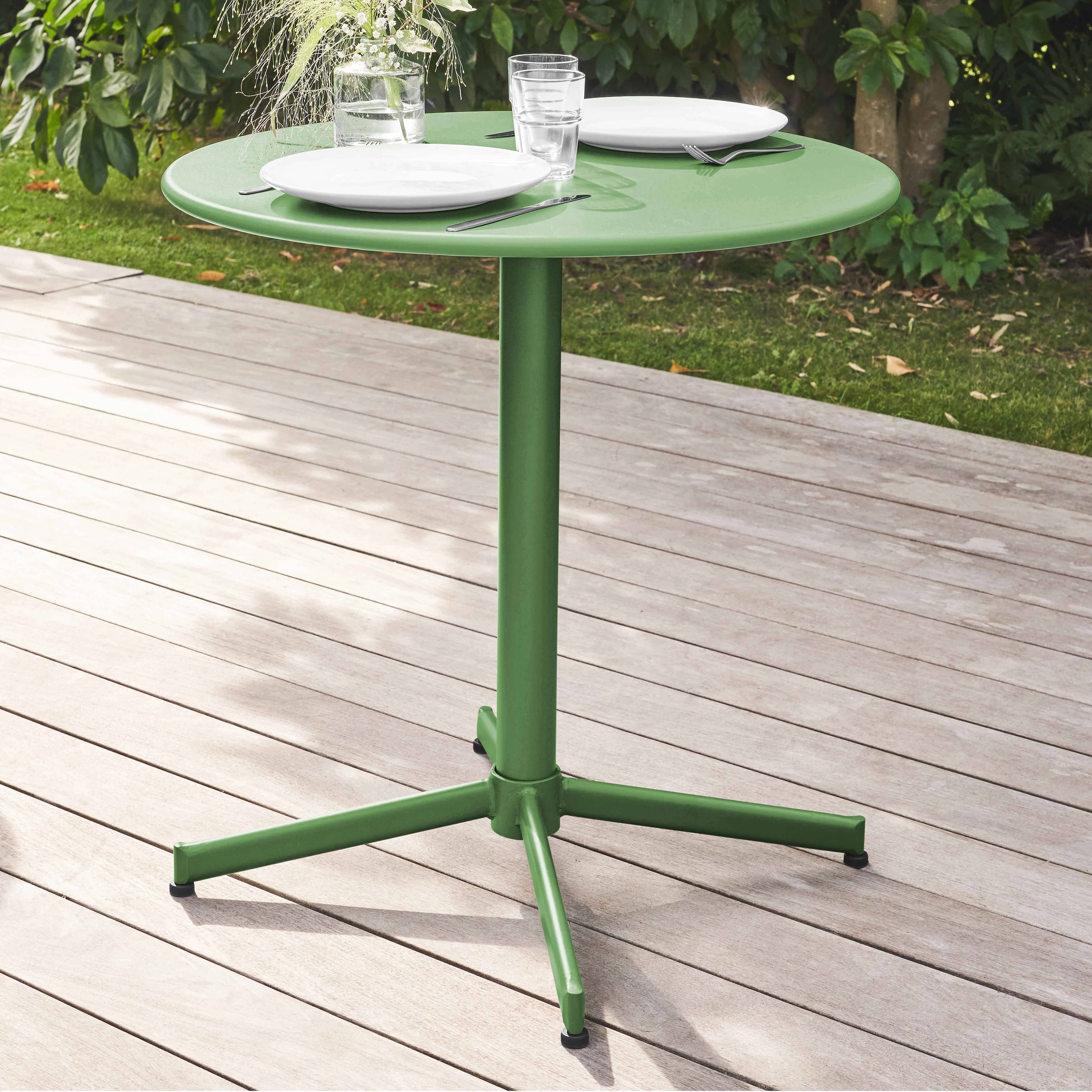Oviala - Ensemble table de jardin ronde et 4 chaises vert cactus Palavas - Oviala - Imagen 3