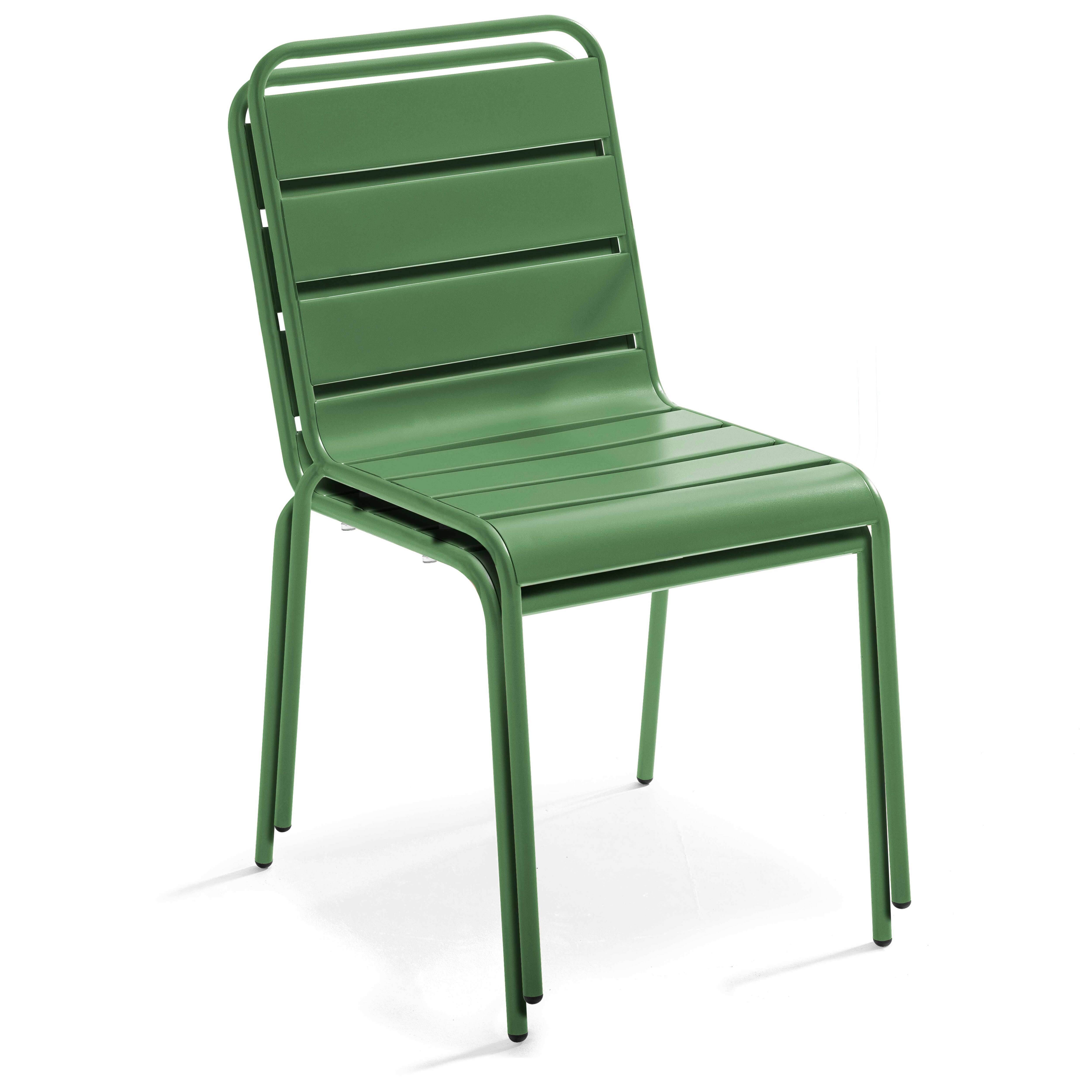 Oviala - Ensemble table de jardin ronde et 4 chaises vert cactus Palavas - Oviala - Imagen 6