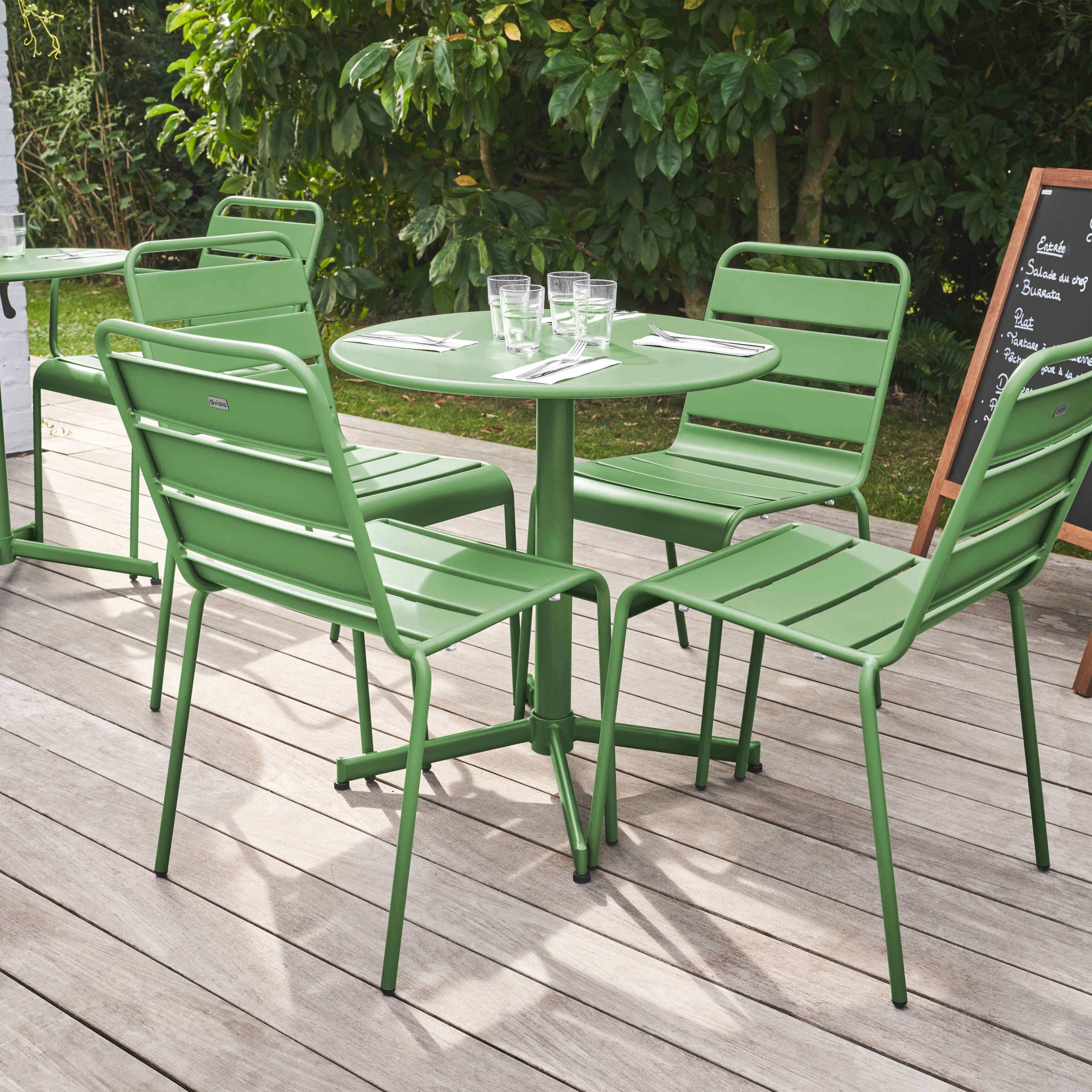 Oviala - Ensemble table de jardin ronde et 4 chaises vert cactus Palavas - Oviala - Imagen 2