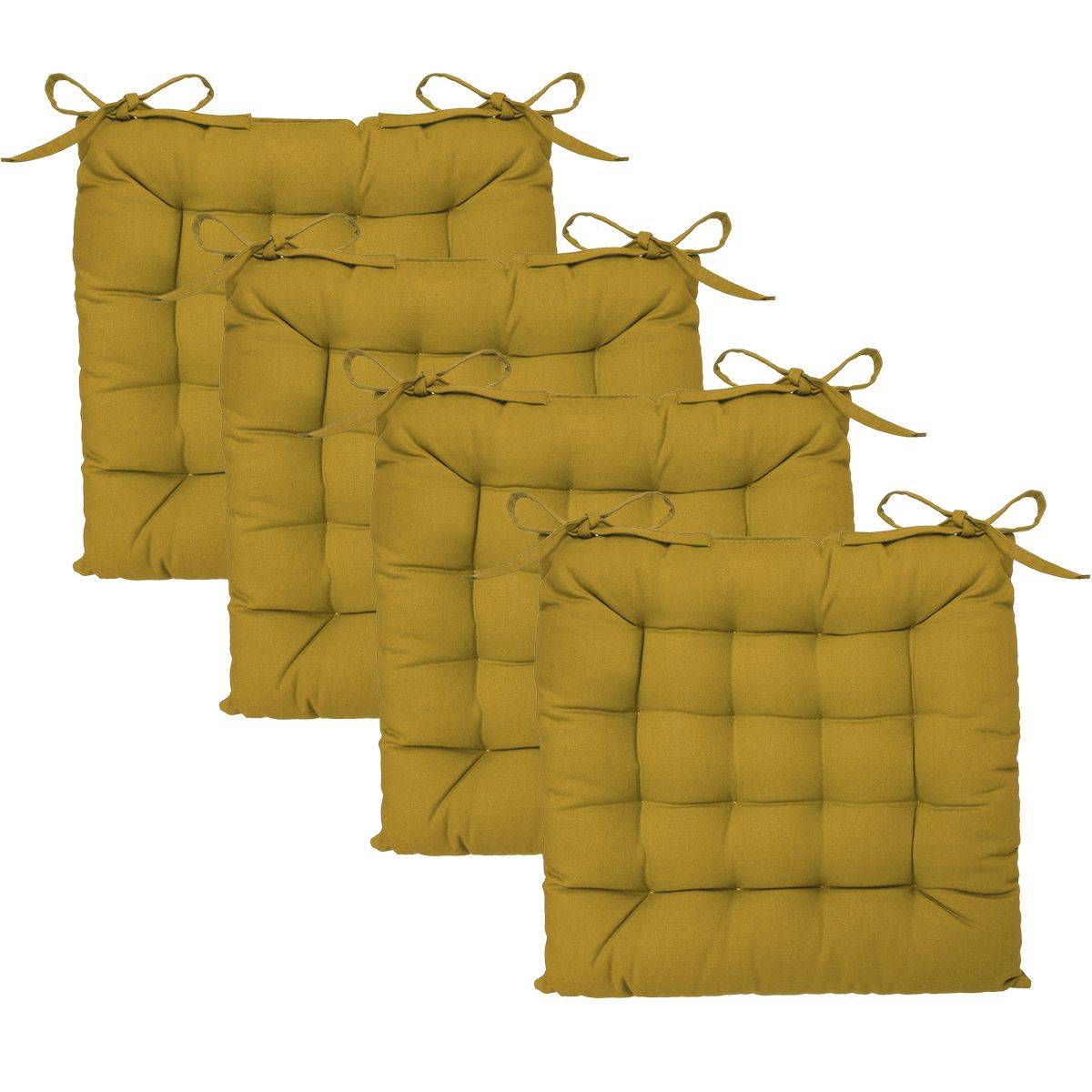 Lot de 4 Galettes de chaise en Coton Jaune Ocre 38 x 38 cm - Imagen 1