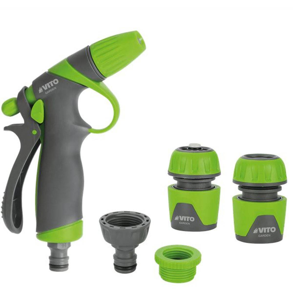 Kit pistolet d'arrosage réglable avec poignée en caoutchouc Raccord 5/8" - 15 mm VITO - Image 1