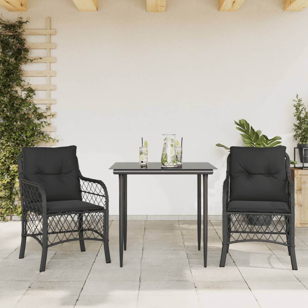 Petit Salon de Jardin 2 Personnes en Résine Tressée Noire Coussins Noirs – ComfortXL Outdoor Living - Image 1