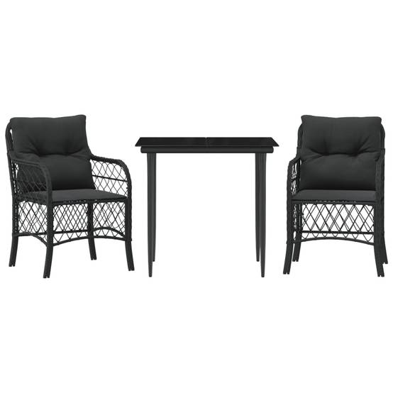 Petit Salon de Jardin 2 Personnes en Résine Tressée Noire Coussins Noirs – ComfortXL Outdoor Living - Image 2