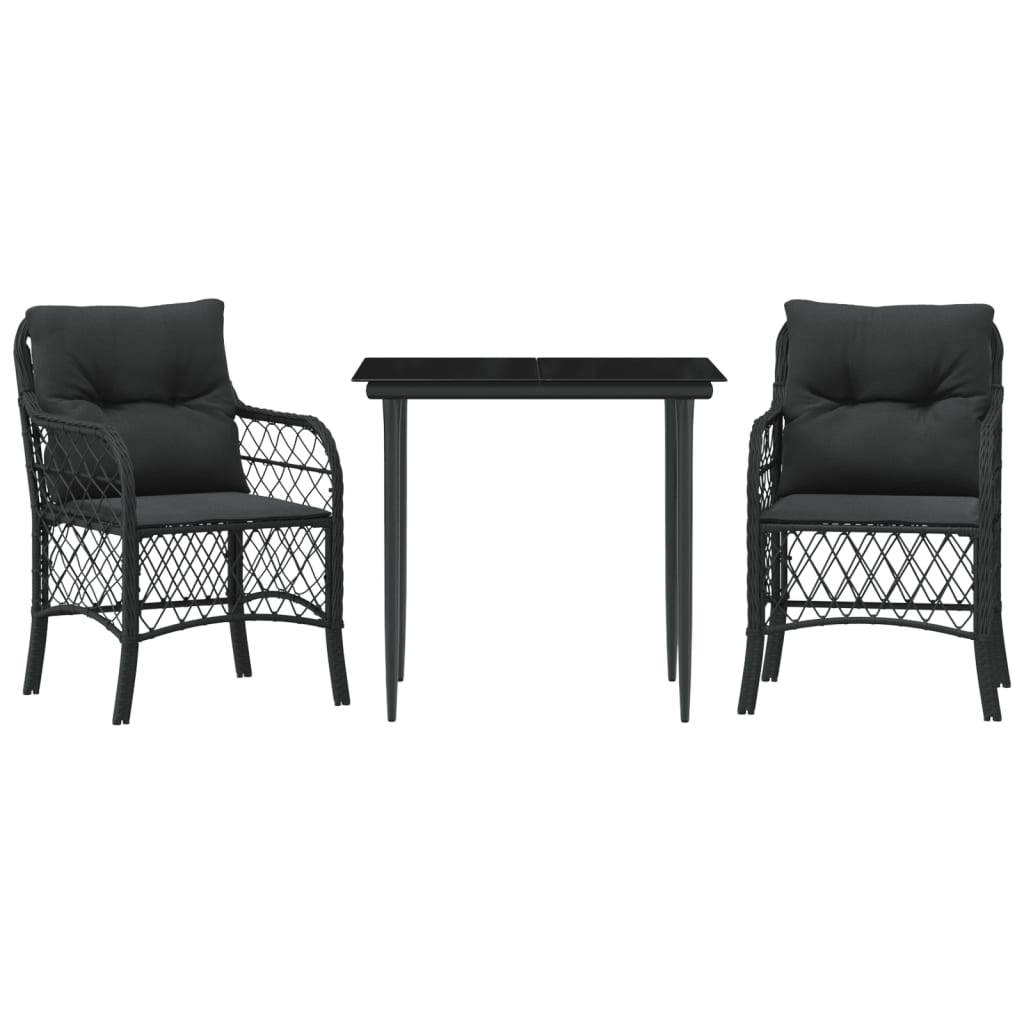 Petit Salon de Jardin 2 Personnes en Résine Tressée Noire Coussins Noirs – ComfortXL Outdoor Living - Image 2
