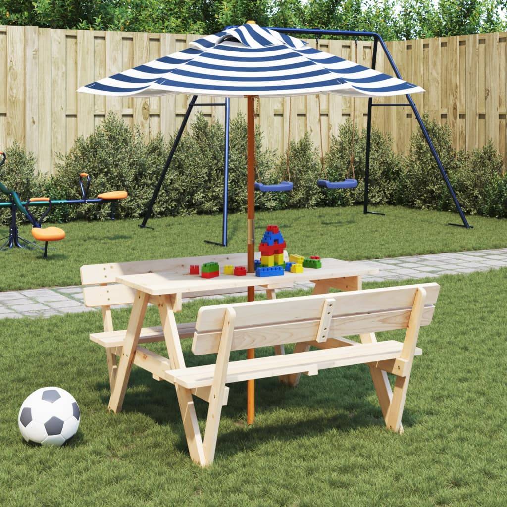 Parasol de jardin pour enfants bois et polyester bleu et blanc 120 x 120 x 140 cm - PANGIVO