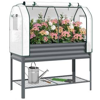 ComfortXL - Potager surélevé métal galvanisé 120x55x140 cm gris serre PE 167 L avec étagère - ComfortXL Outdoor Living