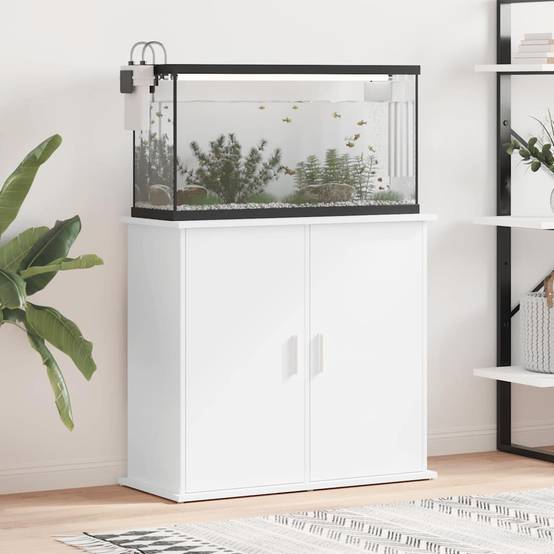 Meuble Aquarium Compact Bois d'ingénierie avec Portes de Rangement 81x36x73 cm Blanc - ComfortXL Outdoor Living - Image 1