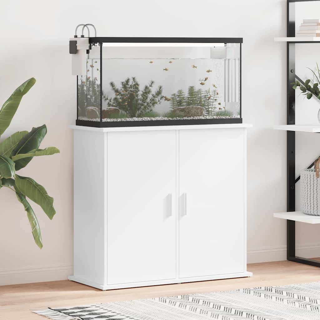 Meuble Aquarium Compact Bois d'ingénierie avec Portes de Rangement 81x36x73 cm Blanc - ComfortXL Outdoor Living - Image 1