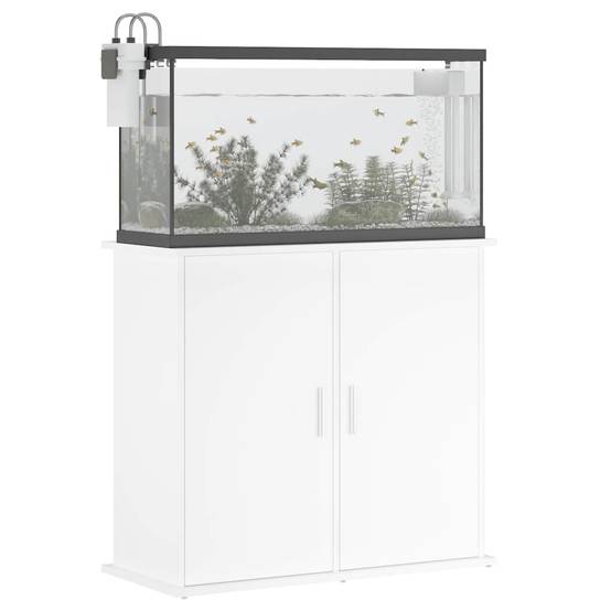 Meuble Aquarium Compact Bois d'ingénierie avec Portes de Rangement 81x36x73 cm Blanc - ComfortXL Outdoor Living - Image 4
