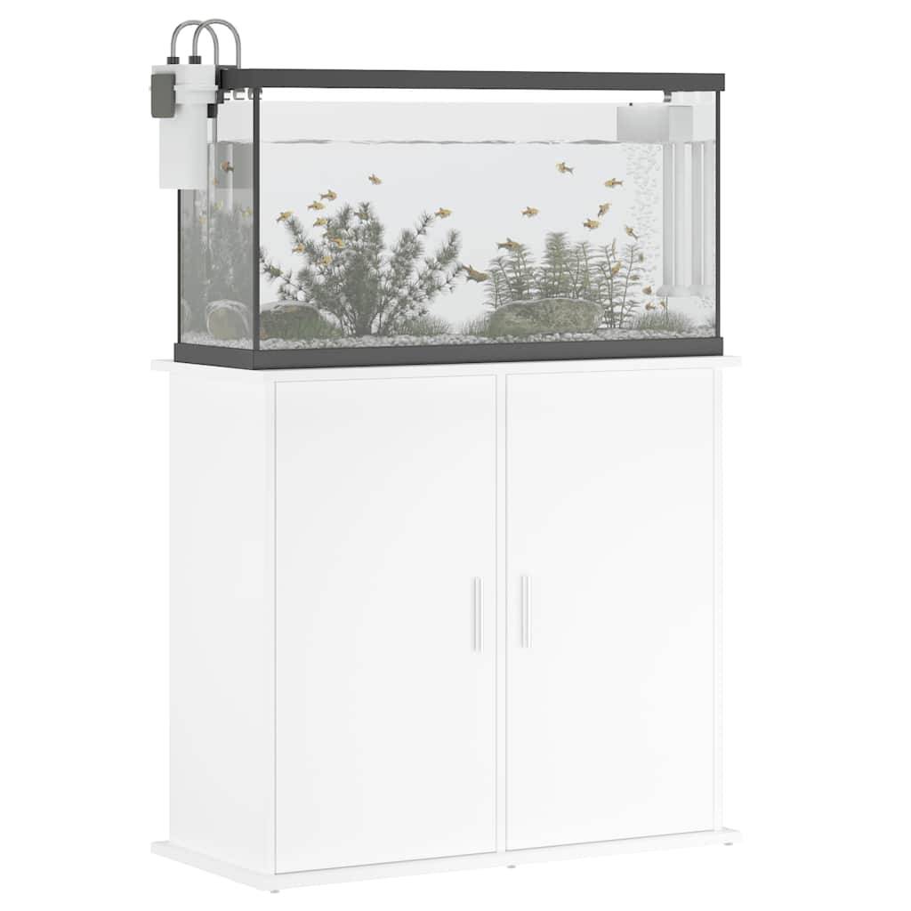 Meuble Aquarium Compact Bois d'ingénierie avec Portes de Rangement 81x36x73 cm Blanc - ComfortXL Outdoor Living - Image 4