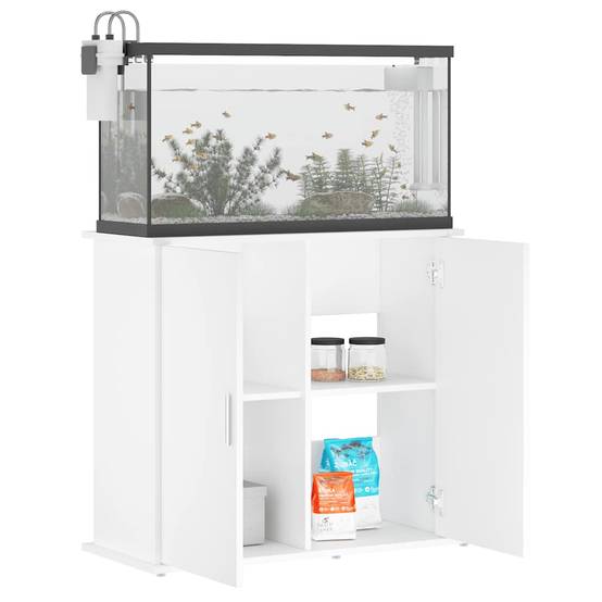 Meuble Aquarium Compact Bois d'ingénierie avec Portes de Rangement 81x36x73 cm Blanc - ComfortXL Outdoor Living - Image 3