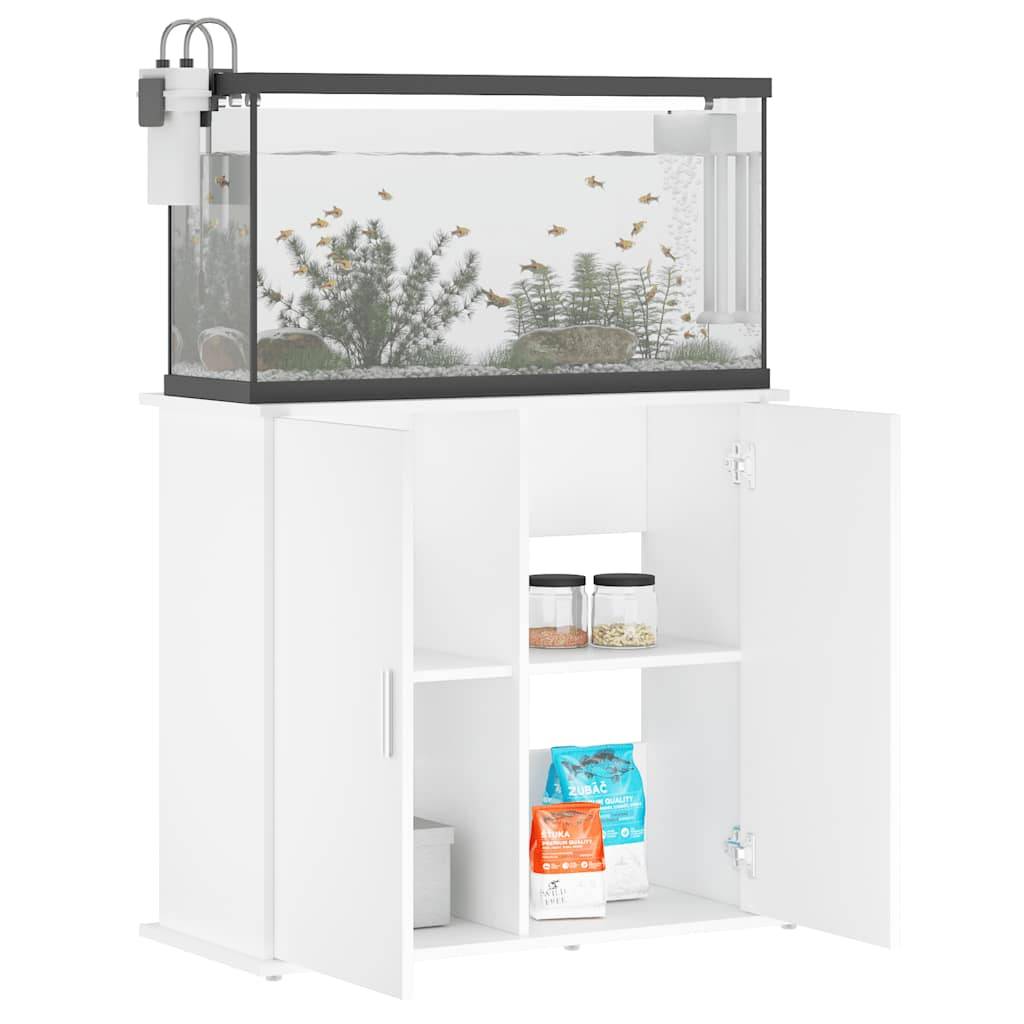 Meuble Aquarium Compact Bois d'ingénierie avec Portes de Rangement 81x36x73 cm Blanc - ComfortXL Outdoor Living - Image 3