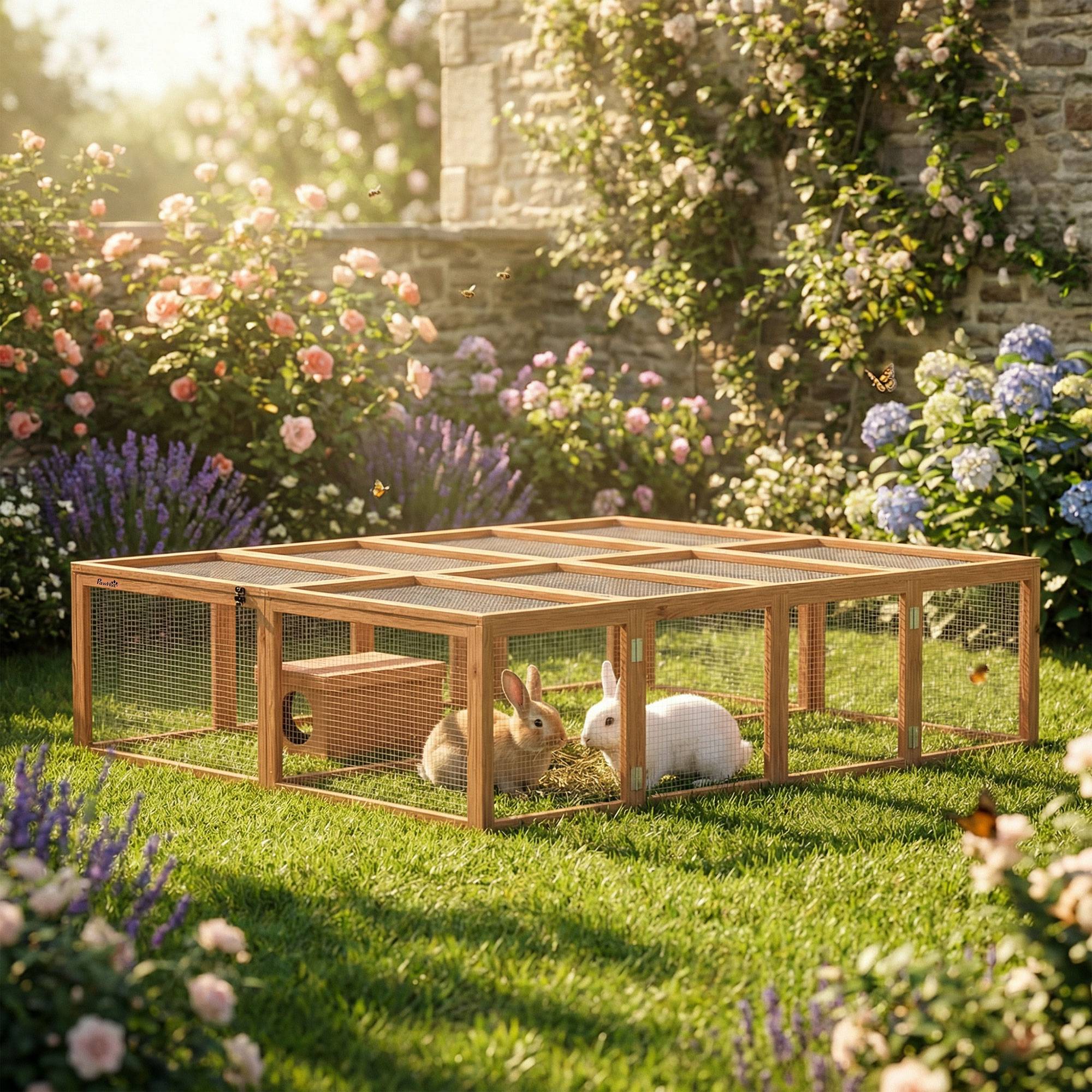 Clapier en bois à 2 portes, abri pour 2 à 4 lapins nains, 180,4 x 150 x 48 cm, orange - Image 9