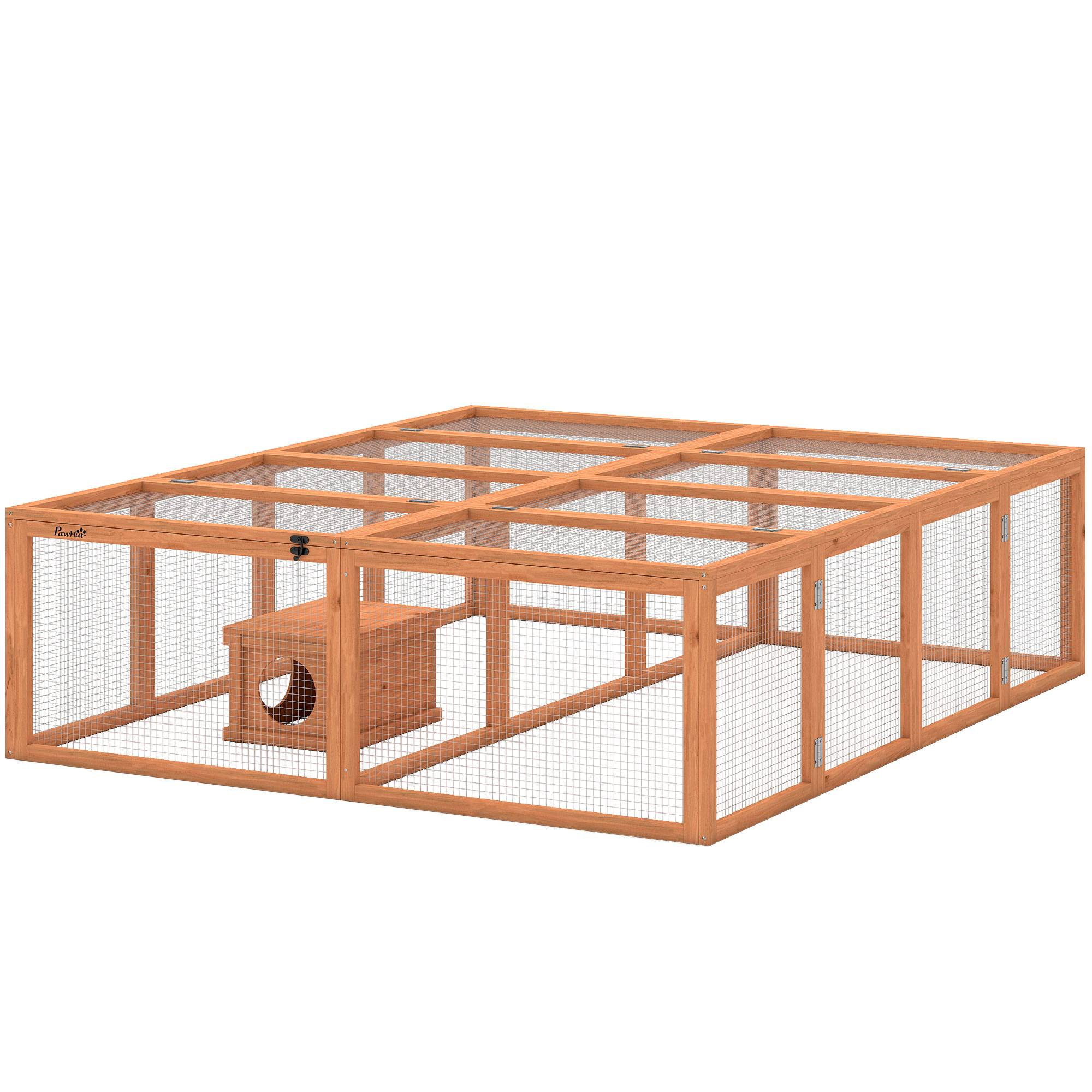 Clapier en bois à 2 portes, abri pour 2 à 4 lapins nains, 180,4 x 150 x 48 cm, orange - Image 2