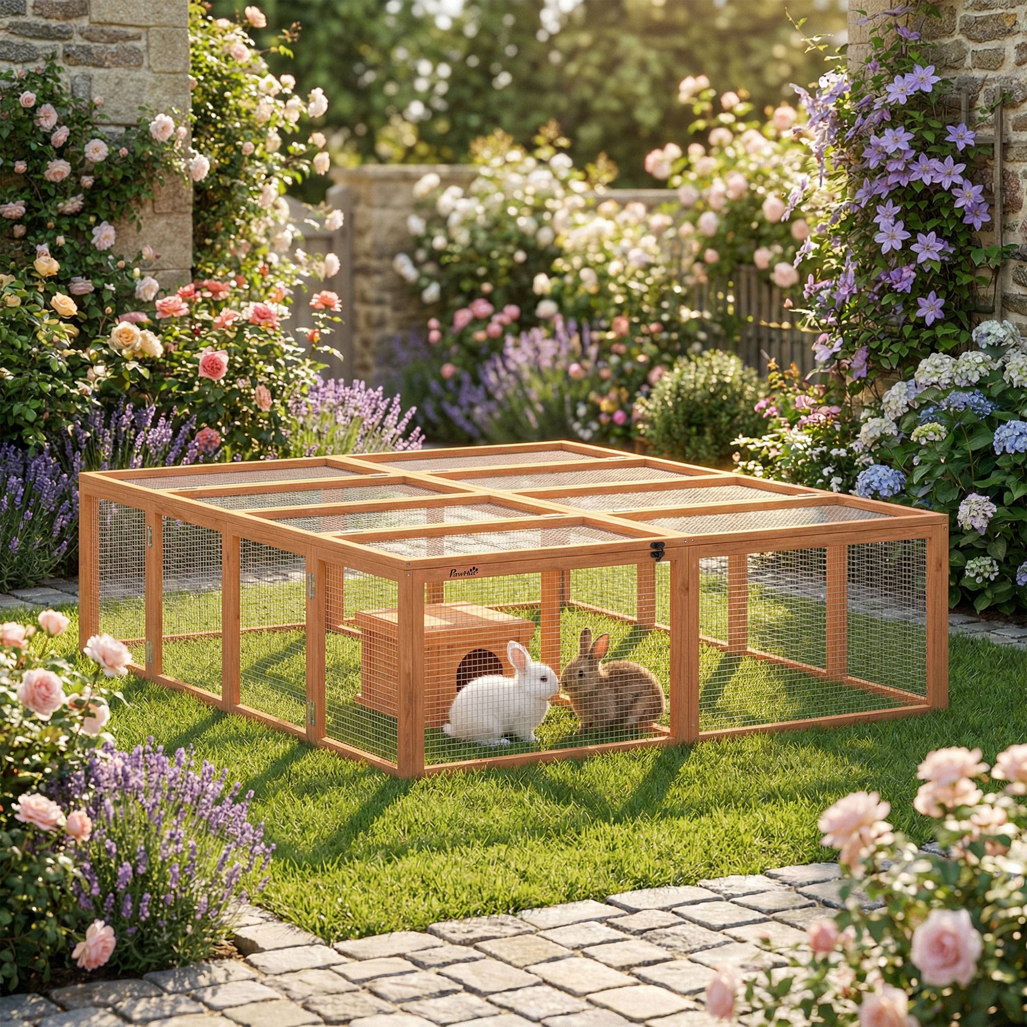 Clapier en bois à 2 portes, abri pour 2 à 4 lapins nains, 180,4 x 150 x 48 cm, orange - Image 4