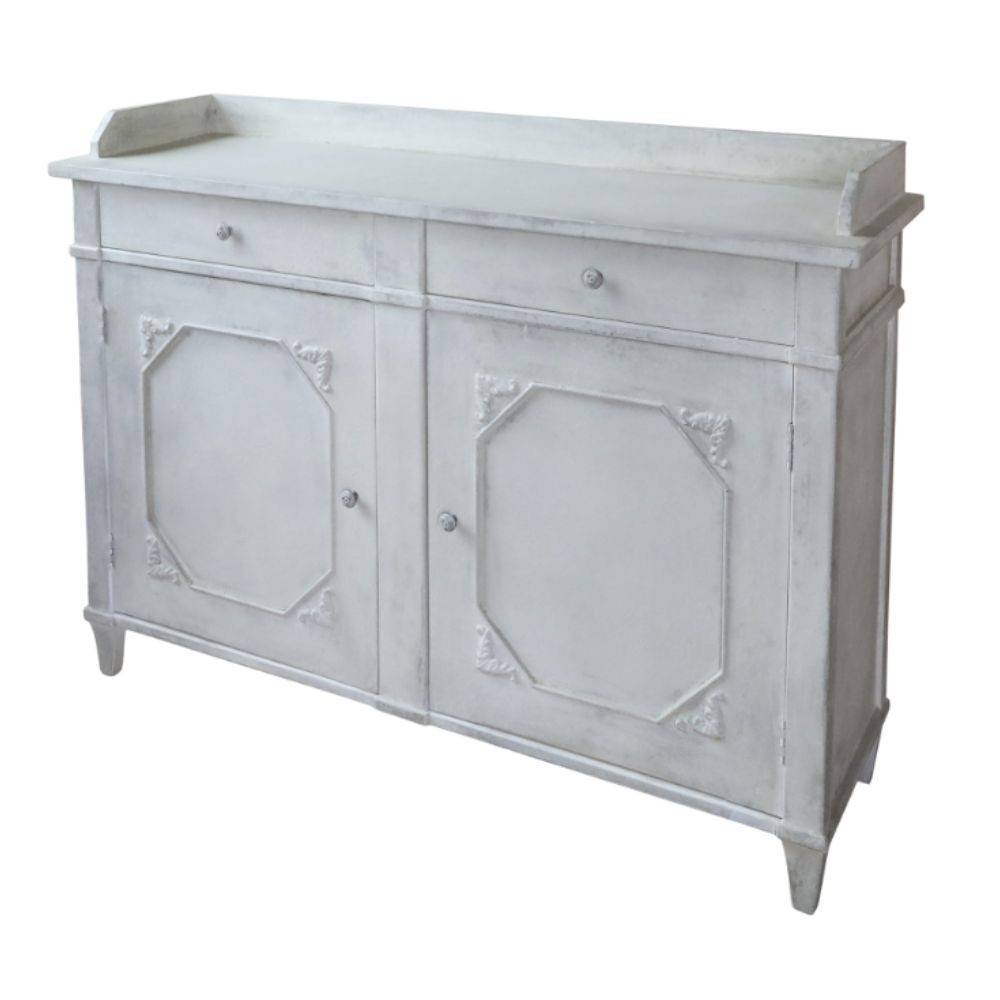 Chemin De Campagne - Buffet 2 portes en bois de pin blanc antique 153 x 51.5 x 112 cm Chemin de campagne - Imagen 1