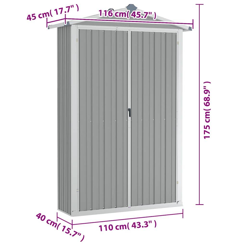 PANGIVO - Abri de jardin avec double porte et étagères - Acier galvanisé - Gris 116x45x175 cm - Surface au sol 0,52m² - PANGIVO - Image 10