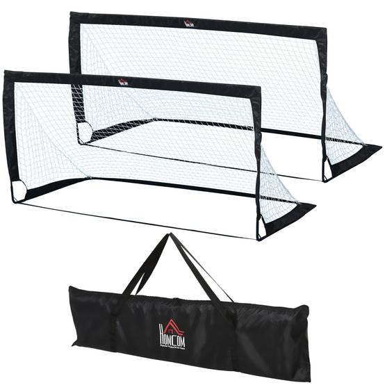 Lot de 2 buts de football pliables 183x90x90 cm, résistants aux intempéries avec sac de transport, noir - Image 1