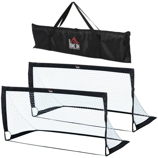 Lot de 2 buts de football pliables 183x90x90 cm, résistants aux intempéries avec sac de transport, noir - Image 2