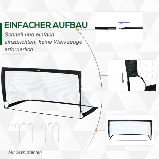 Lot de 2 buts de football pliables 183x90x90 cm, résistants aux intempéries avec sac de transport, noir - Image 6